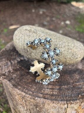 CAbi Gold and White Pearl Cross Cuff Bracelet